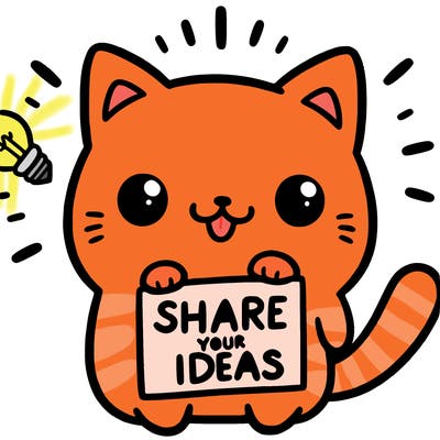 a cute cat saying share your ideas