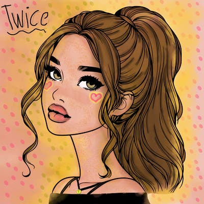 realistic girl with a ponytail on her hair and lips