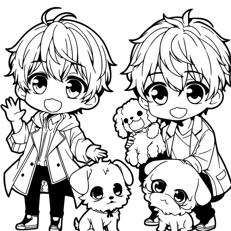 cute anime boys with dogs