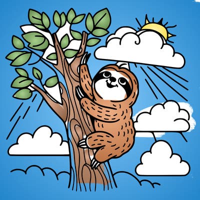 sloth climbing a tree to heaven