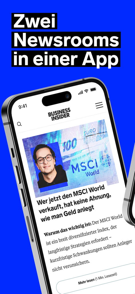 Business Insider Deutschland - Business Insider Deutschland App auf einem Smartphone, die einen Finanznachrichtenartikel anzeigt