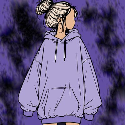 realistic girl with a oversized sweatshirt on and a bun