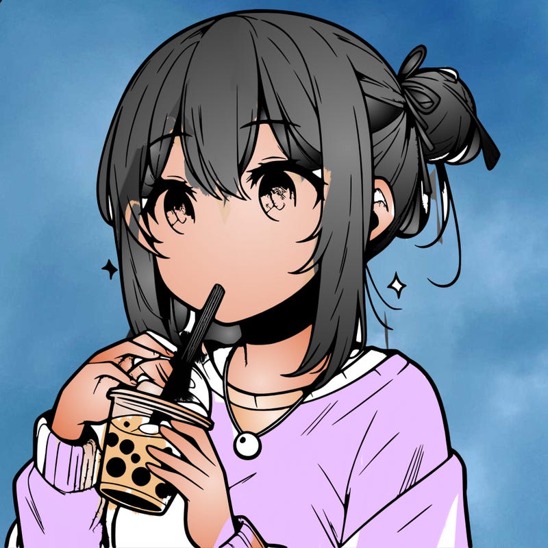 manga character drinking boba