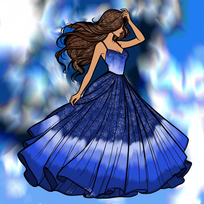 realistic woman with dress flowing in the wind