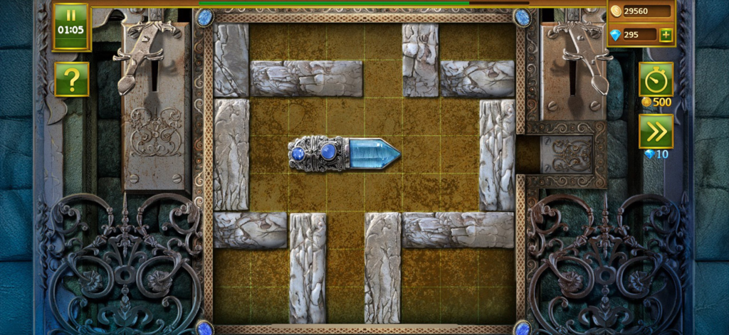 Mahjong Island - Tile Match - Un minijuego de puzzle de bloques deslizantes con una llave de cristal azul en Mahjong Island.