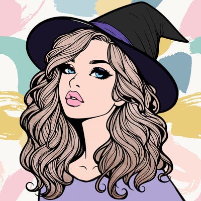 realistic witch girl with wavy hair and lips
