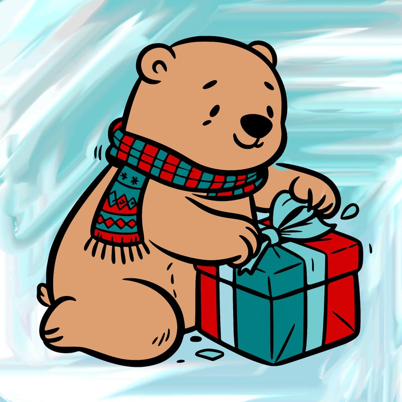 polar bear wrapping a present