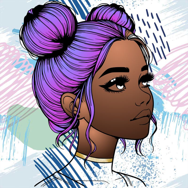 realistic girl with buns on the top of her head