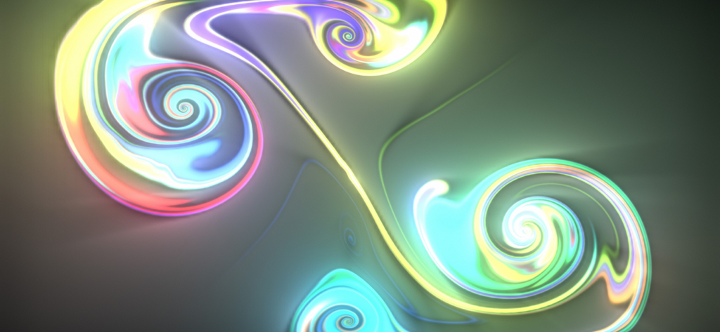 Bunte Flüssigkeitssimulation mit leuchtenden Neonlichtwirbeln