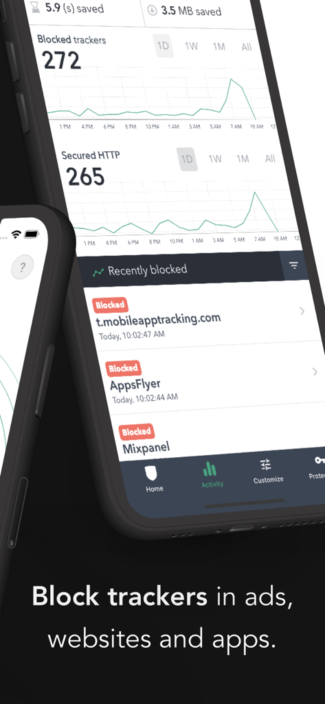 Dashboard of Disconnect Premium VPN app displaying blocked trackers and data savings
