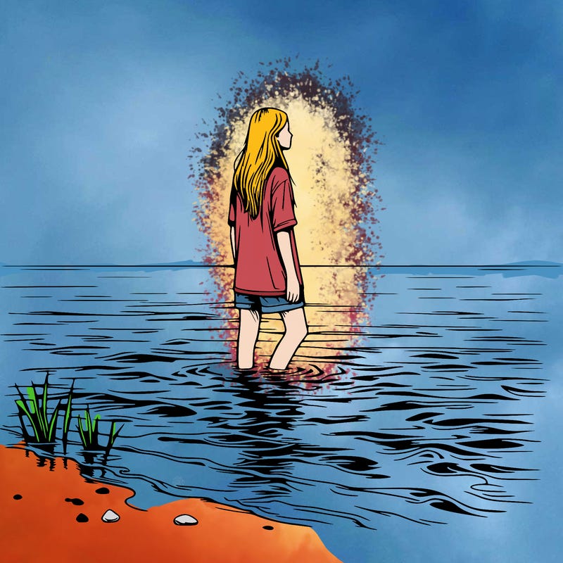 realistic girl standing in the water