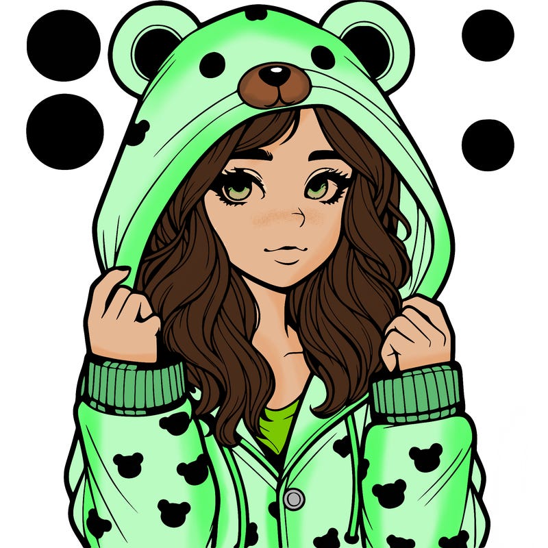 realistic girl in a animal pjs hoodie