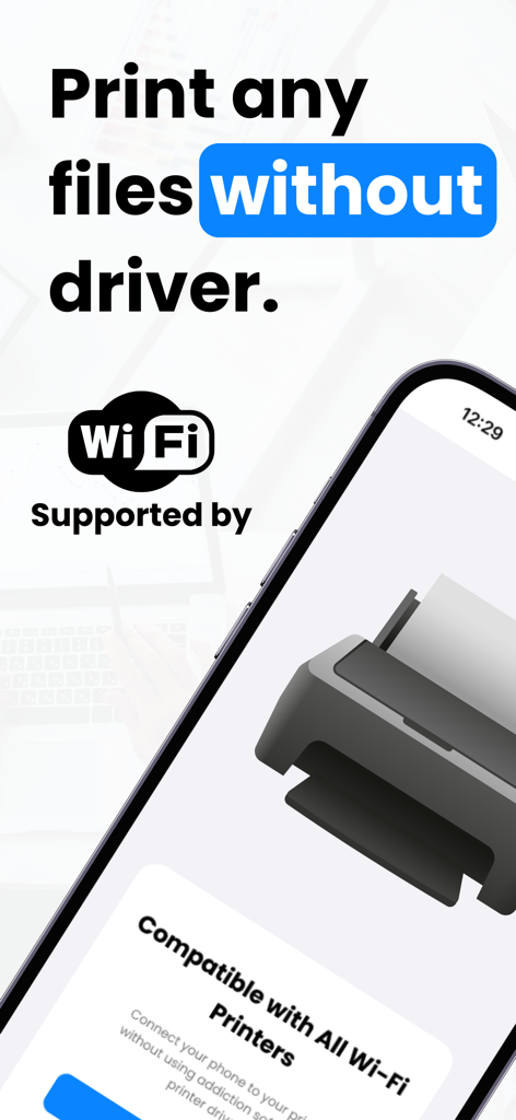 Pantalla de la aplicación iPrint mostrando la función de impresión wifi sin controladores