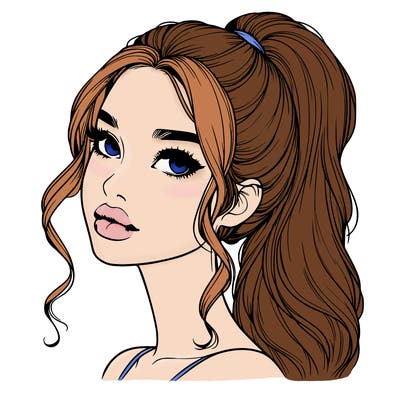 realistic girl with a ponytail on her hair and lips