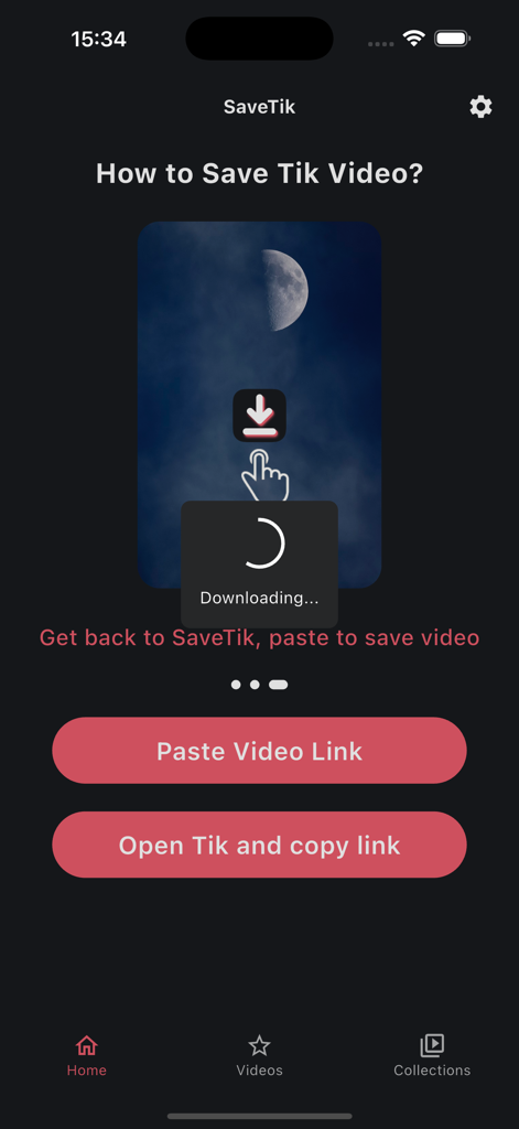 SaveTik: Tik Tock Video Saver - Interface de l'application SaveTik expliquant comment télécharger des vidéos en collant un lien.