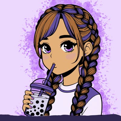 realistic girl with braided hair drinking boba