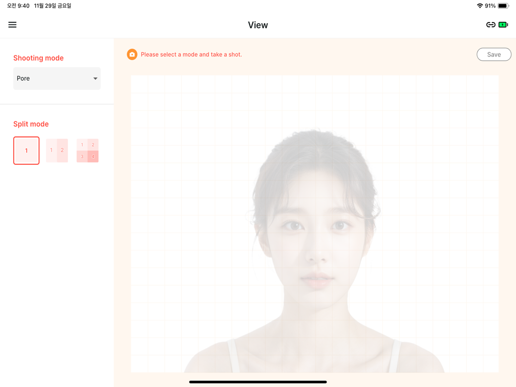 Interface profissional de modo de captura de análise de poros no iPad