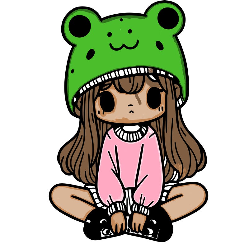 a girl wearing a frog hat and some frog socks