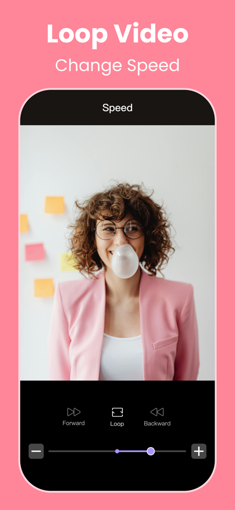 GIF Maker - Turn Video to GIFs - Interface do aplicativo Criador de GIF mostrando configurações de vídeo em loop e controle deslizante de velocidade