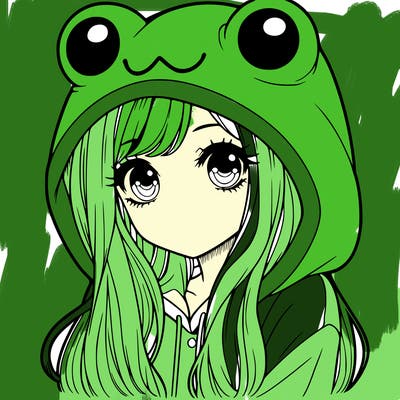 a pretty girl wearing a frog hoodie portrait with long hair