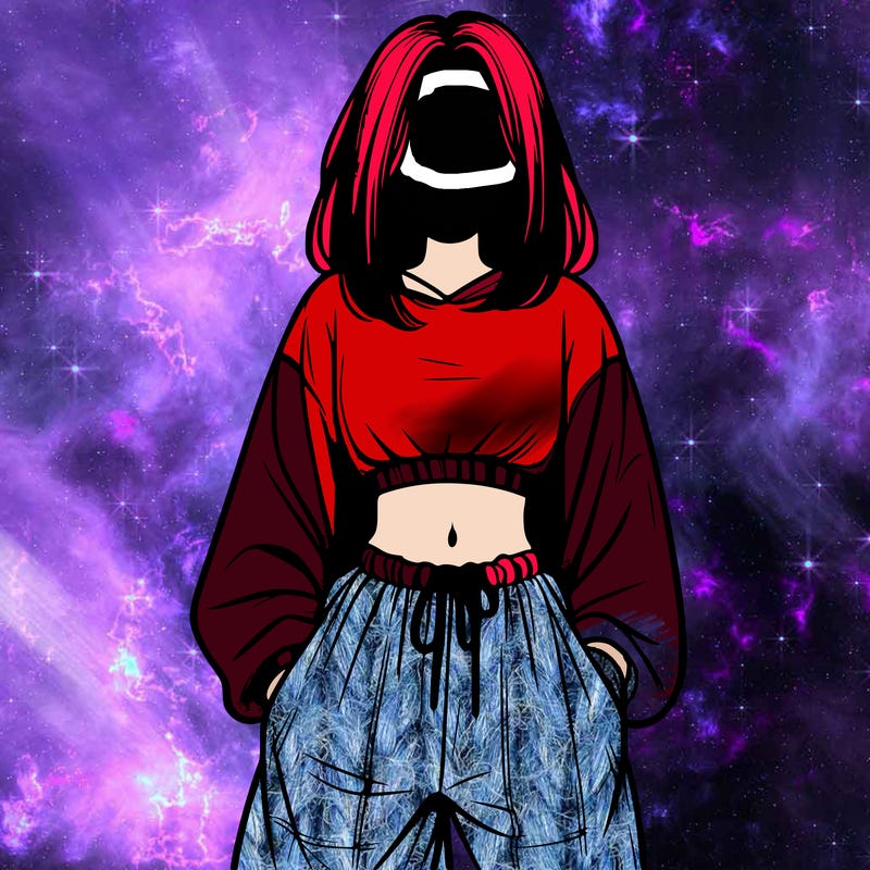 realistic girl faceless with baggy pants and a crop top