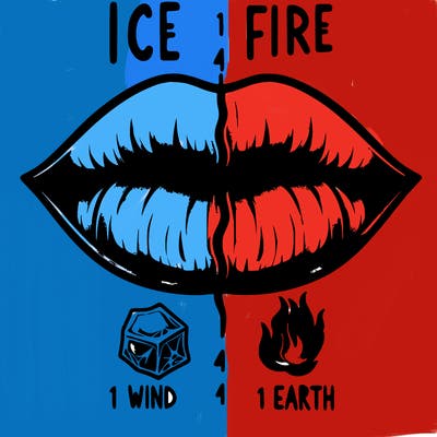 realistic lip split in fourth . 1 fourth ice 1 fire 1wind 1 earth