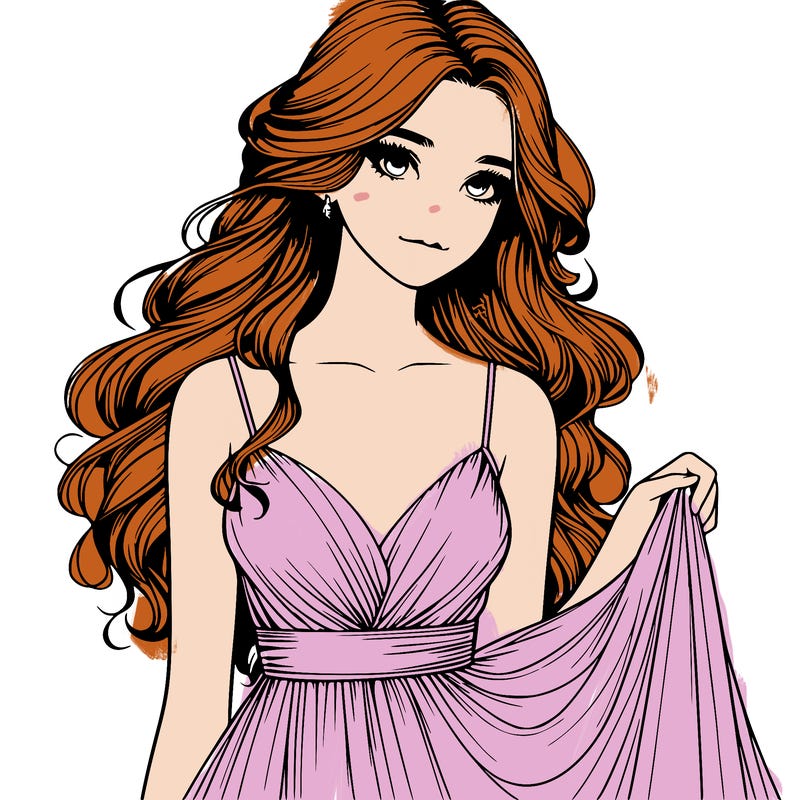 realistic girl in flowy silky prom dress