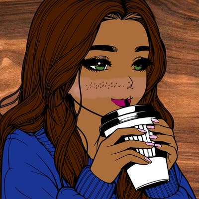 realistic girl drinking coffee