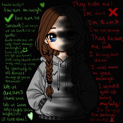 a realistic girl with a oversized hoodie and she has braids