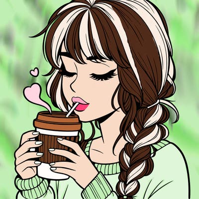 realistic girl drinking coffee
