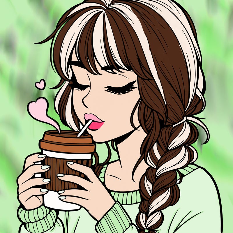 realistic girl drinking coffee