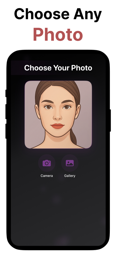 美容整形シミュレーションのための写真選択オプションを表示するモバイルアプリインターフェイス