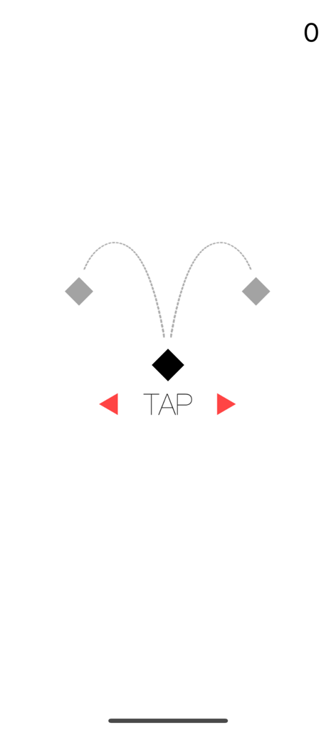 Minimalist start screen of Amazing Bricks game showing a diamond character with tap to move instructions