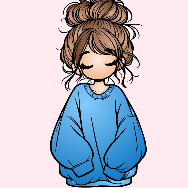 girl with baggy sweatshirt and messy bun