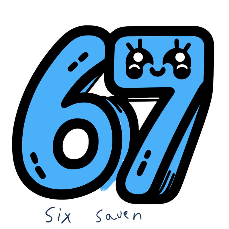 the numbers 67