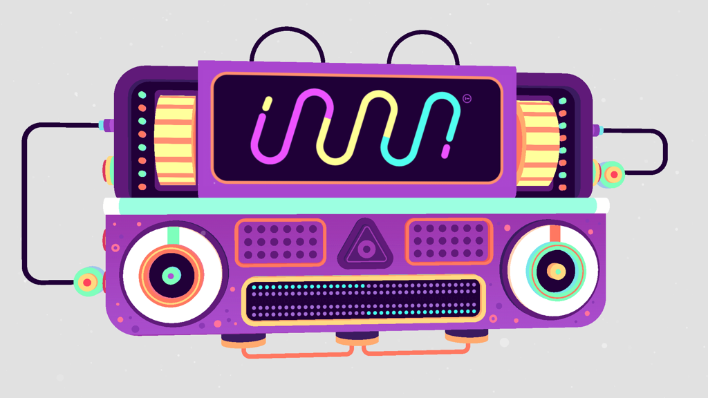 GNOG - A vibrant purple mechanical monster head from the GNOG puzzle game featuring buttons and dials.