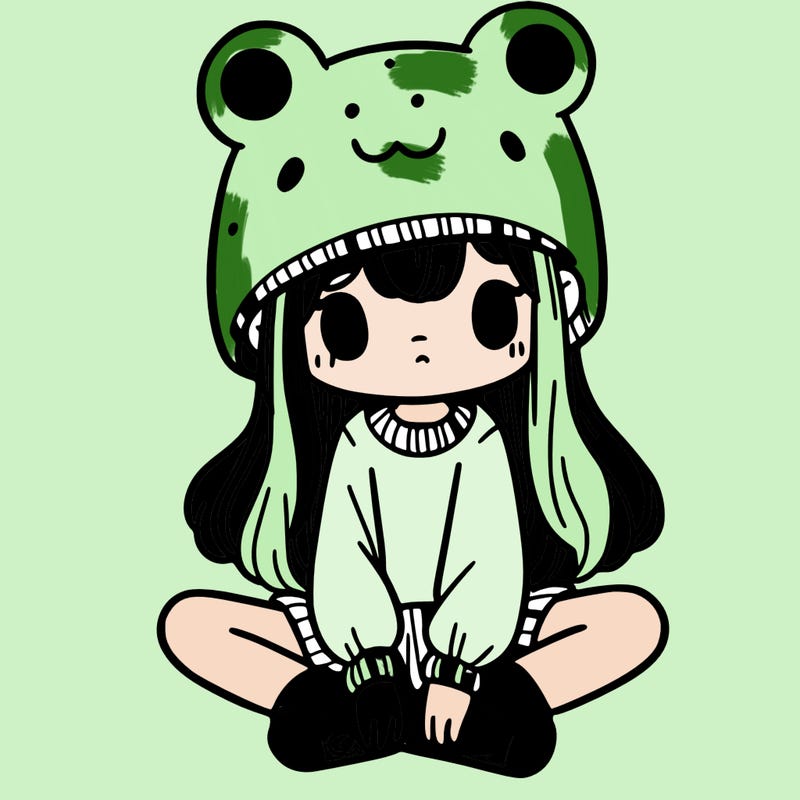 a girl wearing a frog hat and some frog socks