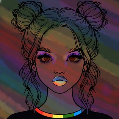 realistic girl with two buns in hair and lips