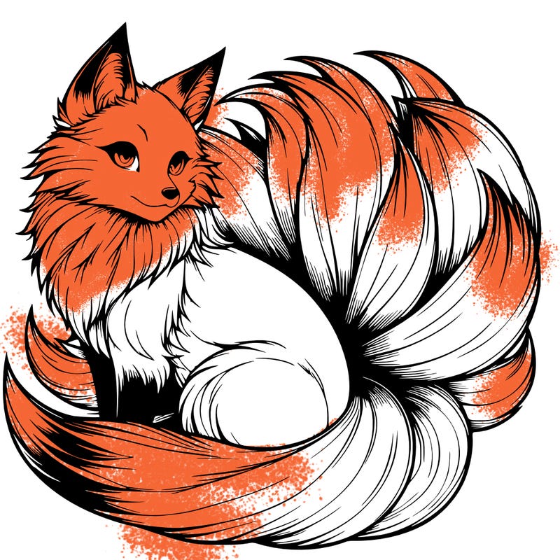 realistic detailed 9 tailed anime fox