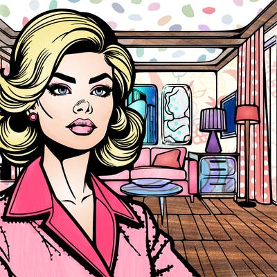 pop art woman in her living environment