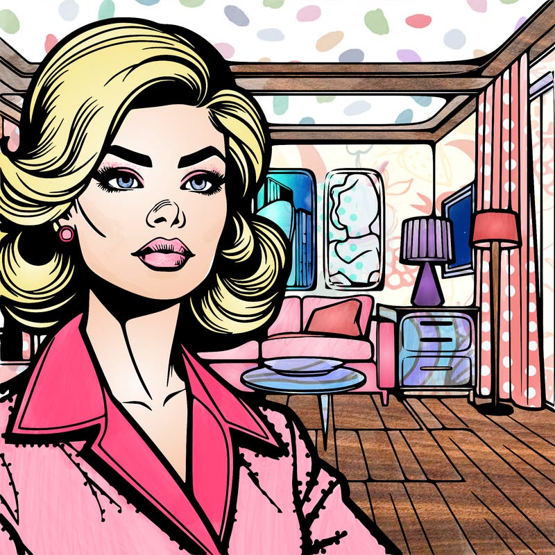 pop art woman in her living environment