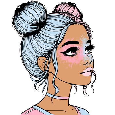 realistic girl with buns on the top of her head
