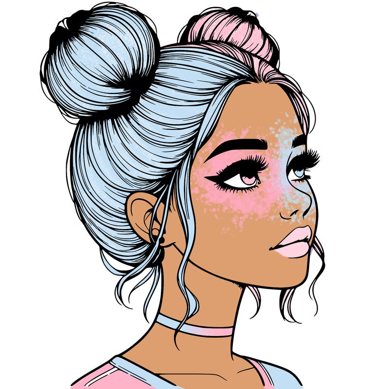 realistic girl with buns on the top of her head