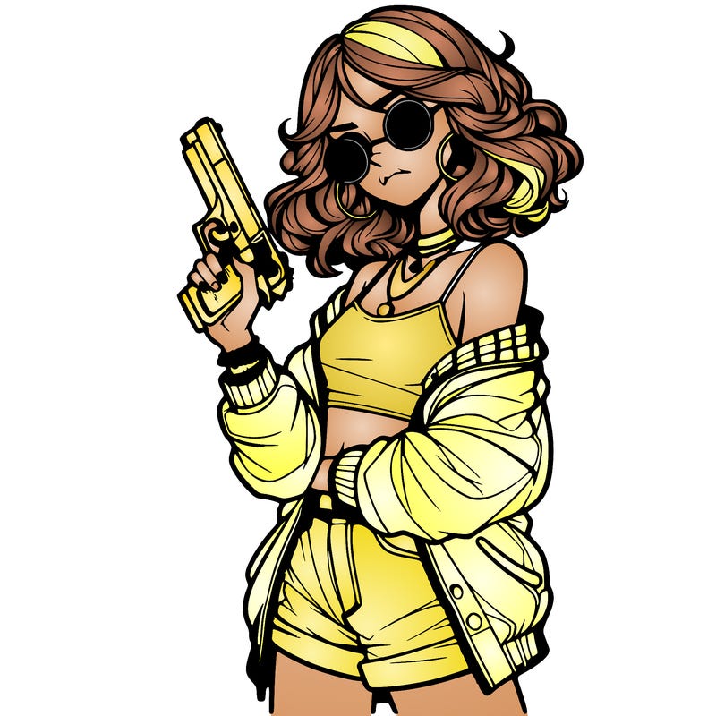 stylish teenage girl with gun