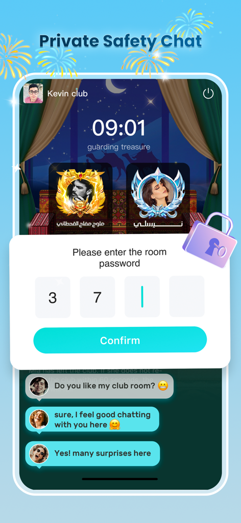 Wyak - Wyak app private chat room with a password protection interface