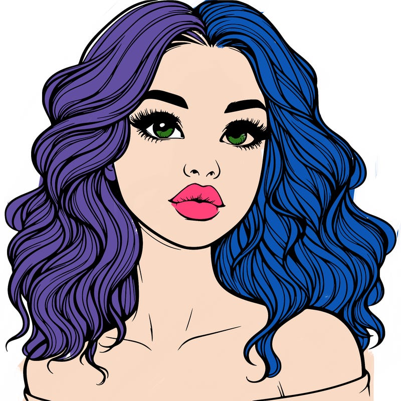 realistic girl with wavy hair and lips
