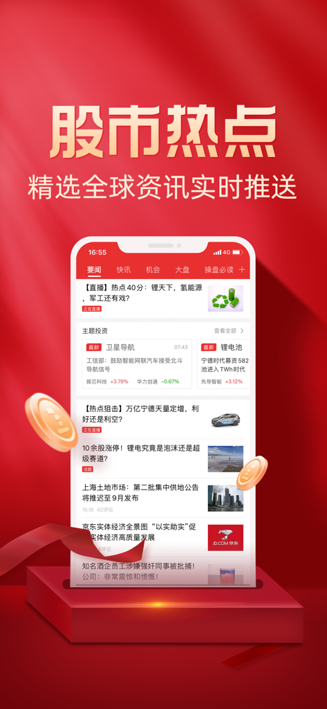 同花顺至尊版-股票软件 - Flush Supreme Edition mobile app news feed showing global stock market trends and investment hot topics in Chinese