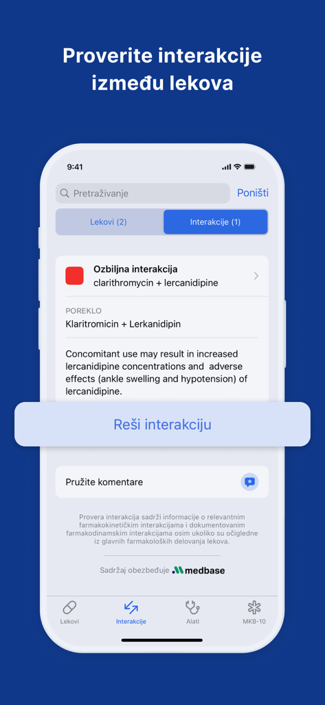 Mediately Baza Lekova - Mediately Baza Lekova mobile app drug interaction checker interface