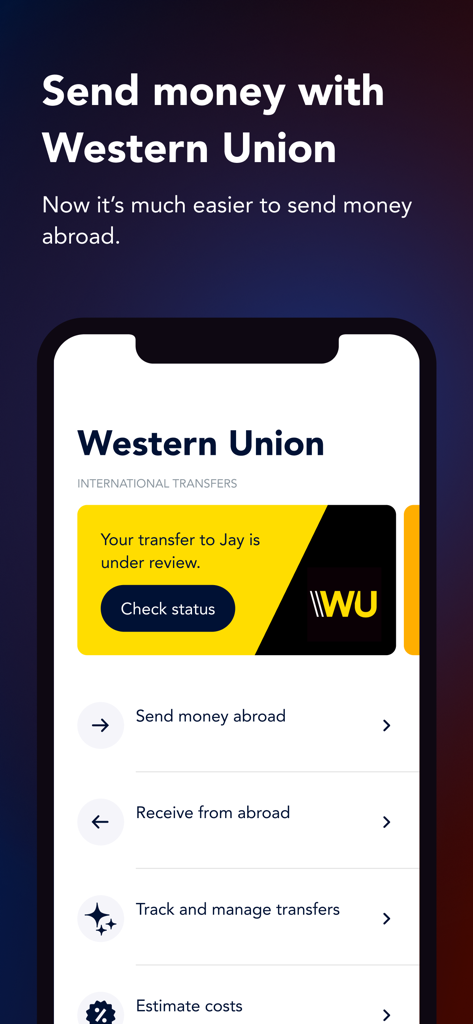 SunCash Bahamas - Western Union international money transfer options in the SunCash Bahamas app