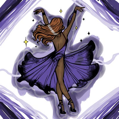 dancer dancing with a shimmery costume on realistic